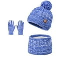 thumbnail image 2 of Children's Adorable Cartoon Three-Piece Set All-in-One Hat, Scarf, and Gloves Warm Ear-Covering Beanie Outdoor Knit Hat (Ages 3-10) -Lined, Thickened Soft and Skin-Friendly,One Size ,Blue, 2 of 6