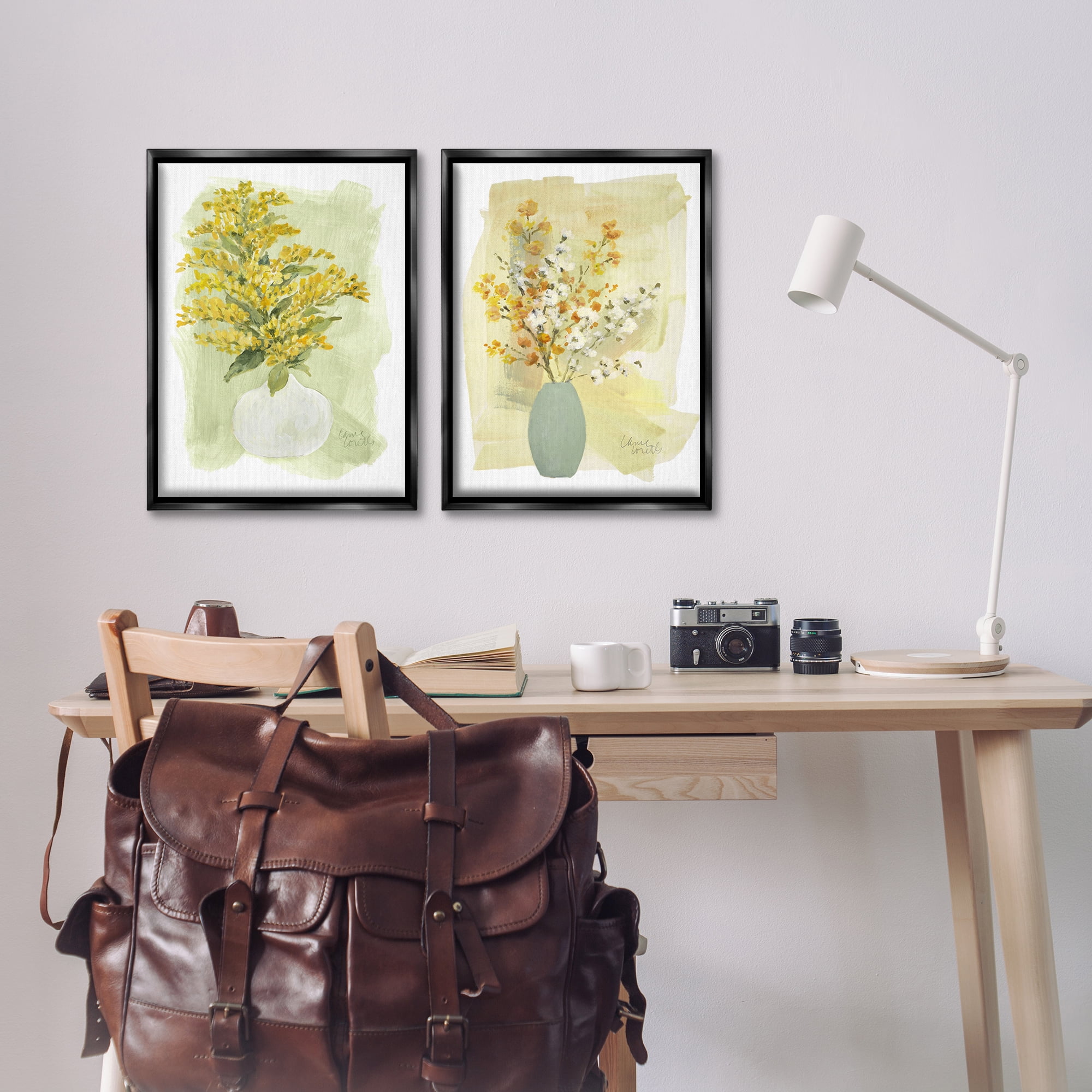 Stupell Industries Yellow Wildflowers in Bloom Floral & Botanical Painting Black Floater Framed Canvas Art Print Wall Art, 17 x 25, Set of 2