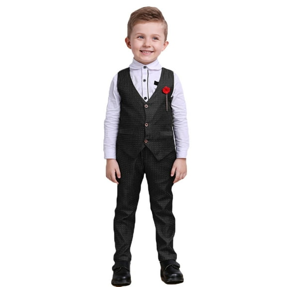 Suit for Boys Button down Shirt with Bowtie Vest Pants 4 Pieces Gentleman Outfit Set Toddler Boy Outfit for Boys 2-3 Years