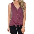 thumbnail image 4 of Chaleco Sin Mangas Con Cuello En V Camiseta Con Lazo Al Frente Mujer Top De Botones De Verano, Rojo Vino, XL kenally AP002390-12, 4 of 7