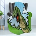 thumbnail image 4 of Dinosaur Soft Flannel Fleece Throw Blanket, Cartoon T-Rex with Funny Face Giving Thumps up Clouds Trees Sky, Cozy Plush for Indoor and Outdoor Use, 60" x 80", Dark Green Pale Blue, by Ambesonne, 4 of 5