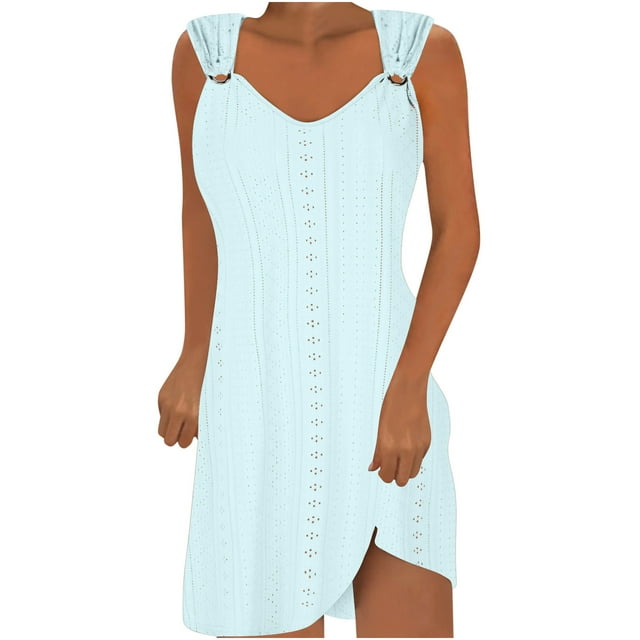 Bowake 2024 Robe Débardeur d'Été pour Femmes Sans Manches Décontractée Couleur Unie Robe de Plage Ample Tenues de Vacances
