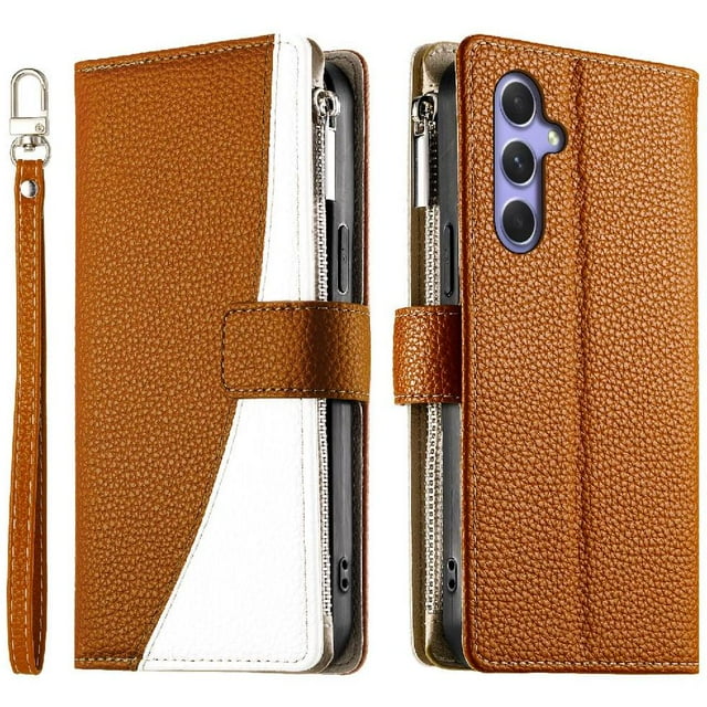 Funda cartera GANGXUN para Samsung Galaxy A54 5G , cuero PU con tarjetero, cremallera, correa de mano, soporte y protección 446°