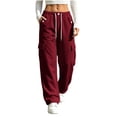 thumbnail image 6 of Womens Cargo Pants Wide Leg Sweatpants Drawstring Elastic Waist Casual Solid Color Sweatpants with Side Pockets High Waisted Comfy Joggers Pants, 6 of 7