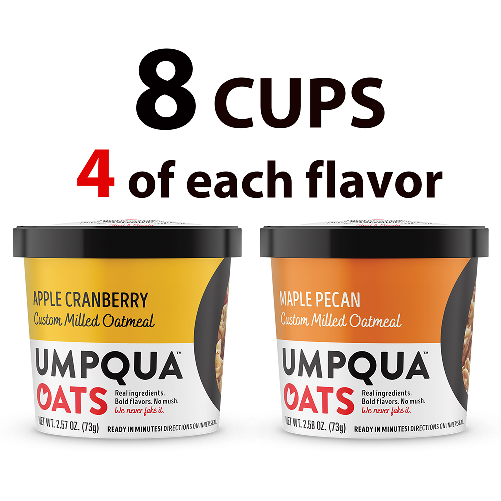 Umpqua Oats Oatmeal Cups, Apple Cranberry and Maple Pecan, 8 Ct 2.57 Oz