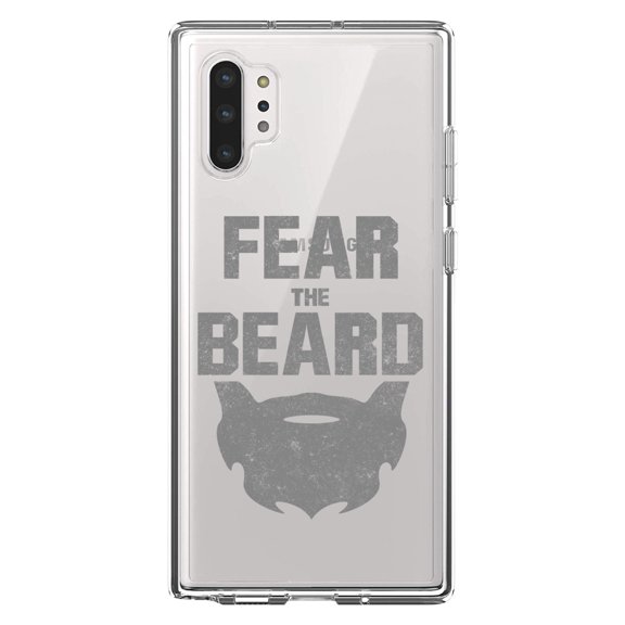 DistinctInk Clear Shockproof Hybrid Case for Galaxy Note 10 PLUS (6.8" Screen) - TPU Bumper Acrylic Back Tempered Glass Screen Protector - Fear the Beard
