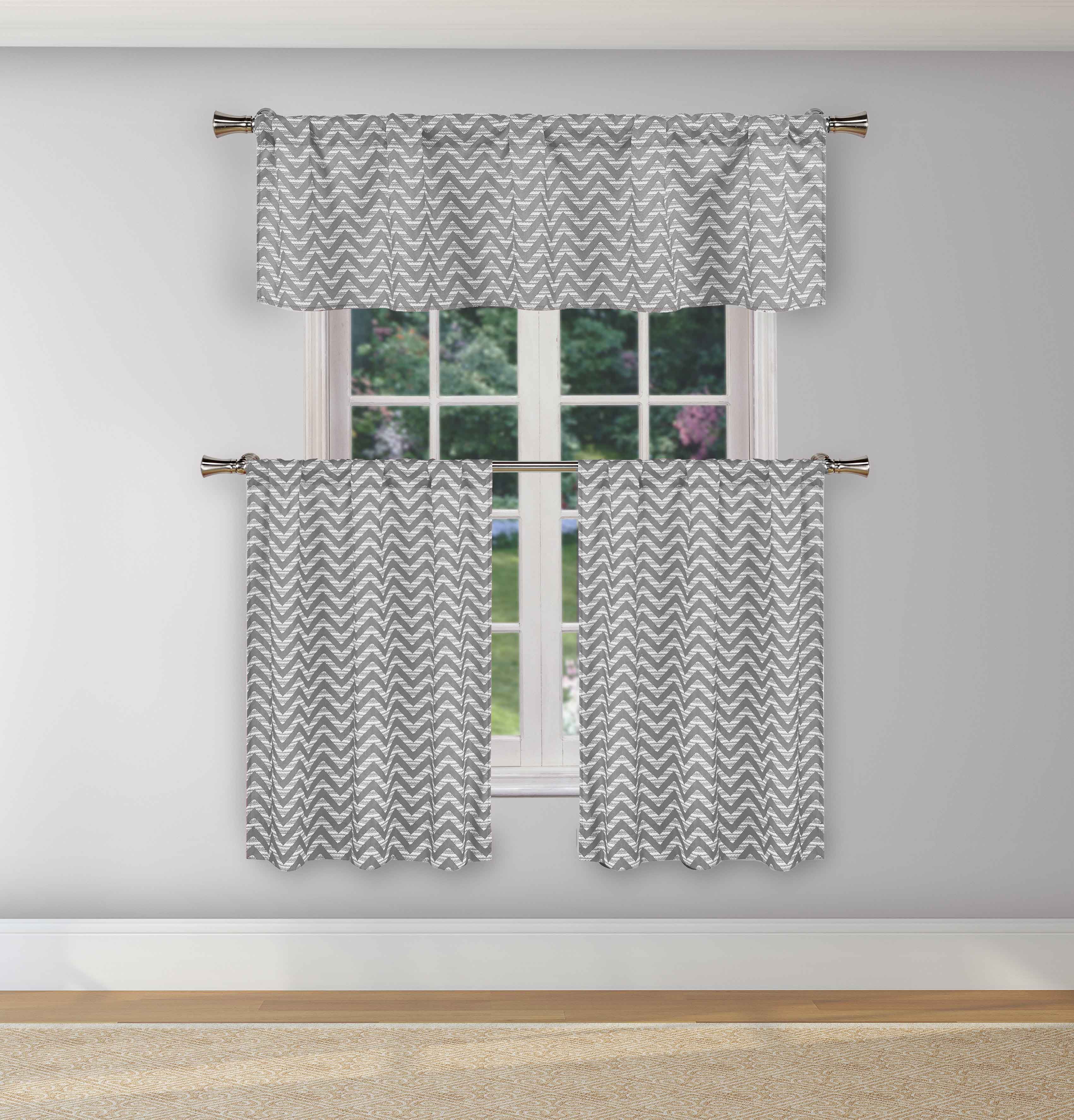 Duck River Textiles Gray and White 3 Piece Window Curtain Set Chevron