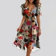thumbnail image 2 of Qwertyu Spring Dresses for Women 2025 Boho Floral Printed Chiffon Dresses Elegant V Neck Belted Summer Wedding Prom Cocktail Midi Dress BR 2XL, 2 of 4