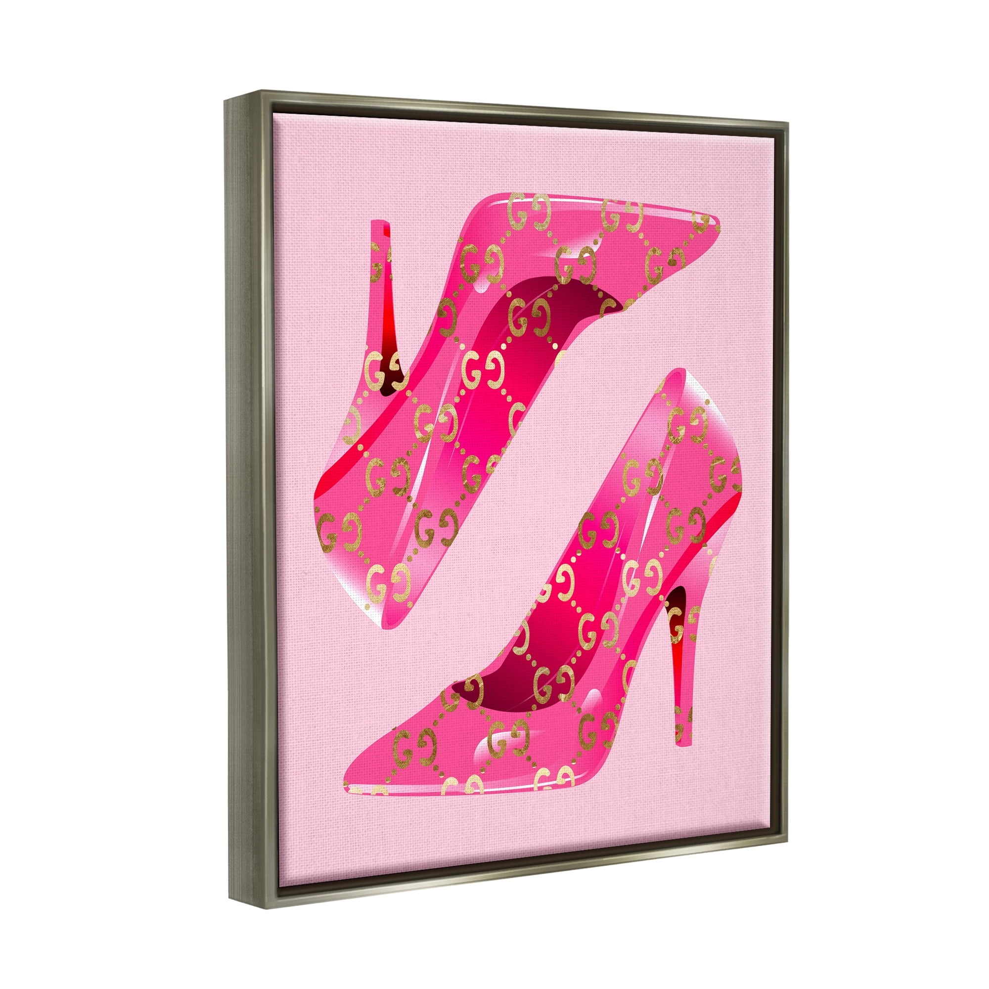 Stupell Industries Fashion Brand Heels Beauty & Fashion Painting Gray Floater Framed Canvas Art Print Wall Art, 17 x 21