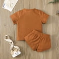 thumbnail image 4 of Bullpiano 0-3T Summer Newborn Baby Boy Girl Clothes Set Ribbed Outfits Unisex Infant Solid Cotton Button Short Sleeve Tops Shorts 2PCS (Caramel), 4 of 8