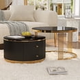 thumbnail image 3 of Harper & Bright Designs Round Nesting Coffee Table Set of 2, Metal Fluted Center Table with 2 Storage Drawers for Living Room, Black 27.6", 3 of 13