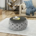 thumbnail image 2 of GDF Studio Ivy Glam Velvet Tufted Coffee Table Ottoman with Tempered Glass, Smoke, 2 of 5