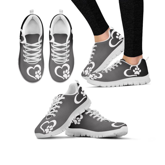Chaussures Plates Dégradées Rouges pour Femmes Imprimé Patte Cœur Chaussures de Course Jogging Printemps/automne Espadrilles Décontractées