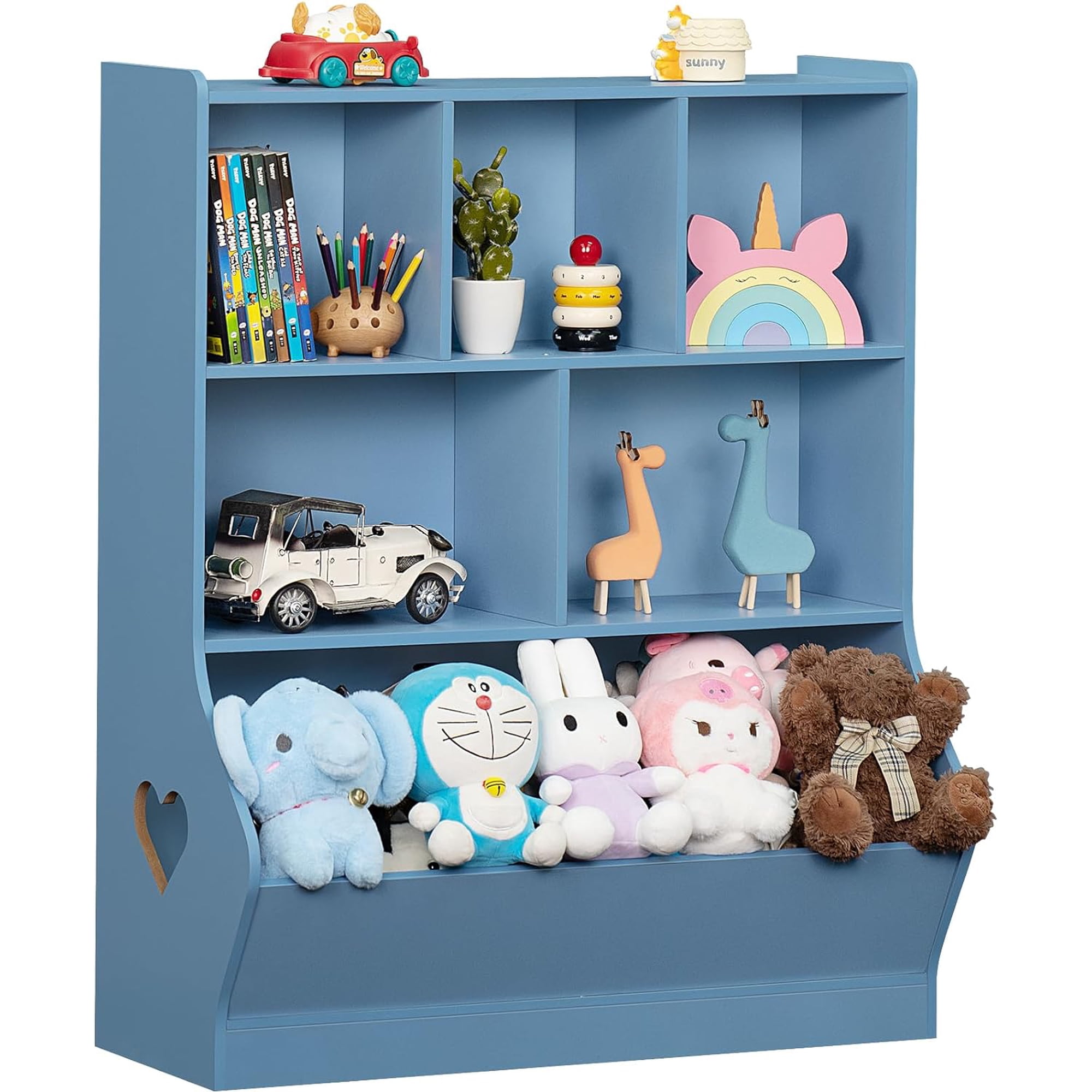 Sunny Lane Kids Storage Organizer, 3 Tier Children Bookcase and Bookshelf, Toddler 6 Cubby Cabinet, Wood Book Shelf for Playroom, Bedroom, Living Room, Nursery, School 39.17'' H(Blue)