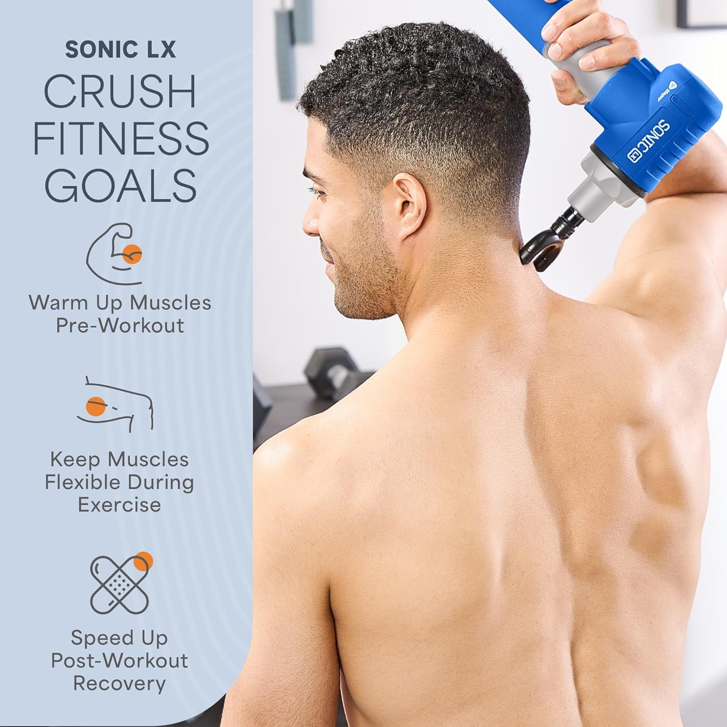 LifePro Sonic LX Massage Gun – Heated Deep Tissue Handheld Massager Gun for Muscle Recovery with 10 Heads, 9 Speeds – Portable Percussion Massager for Athletes - Blue