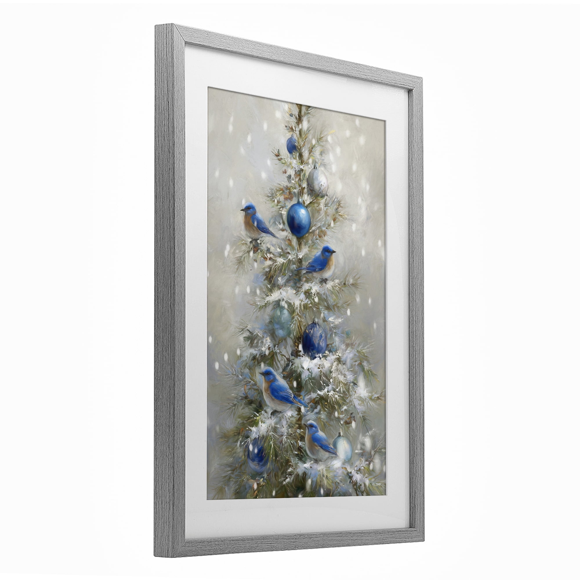 Stupell Industries Blue Bird Christmas Tree Gray Framed Print Under Glass, design by Tina LeCour