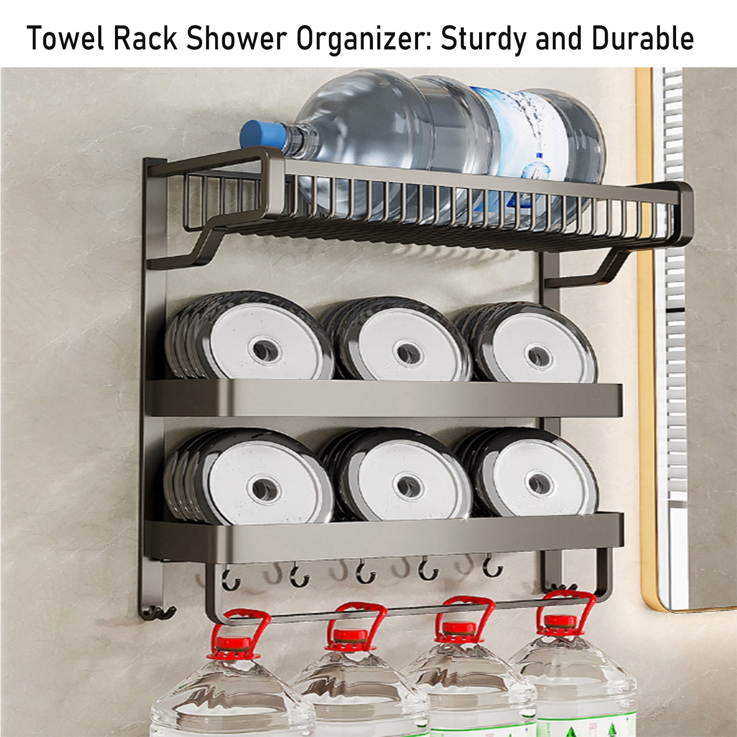 KK5 Bathroom Towel Rack Shelves Set of 6 - Foldable Towel Holder with Towel  Bar & 9 Hooks for Shower Room Organizer Bathroom Storage Kitchen Towels