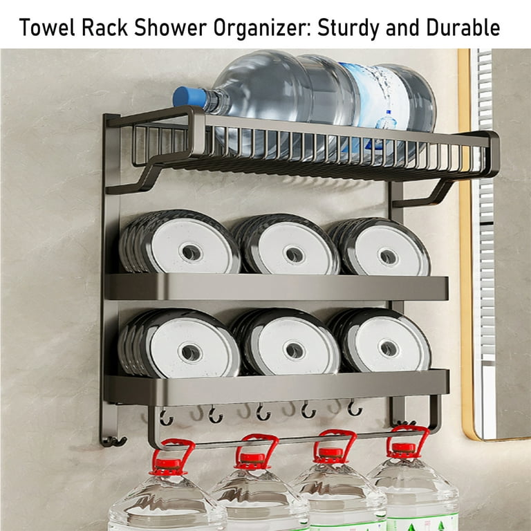 Bathroom Shelves Towel Rack Shower Organizer with 5 Hooks Storage Rack  Bathroom Organizer Towel Bar Holder for Bathroom Lavatory 