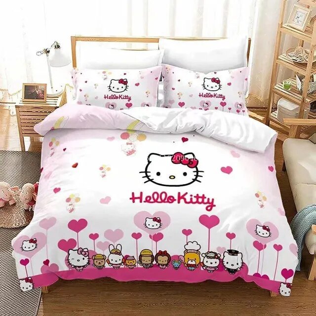 Hot Hello Kitty Comforter Cover Set Bedding Set Digital Printed Bedding Suit EU/US Size Spring Comfortable Household Supplies