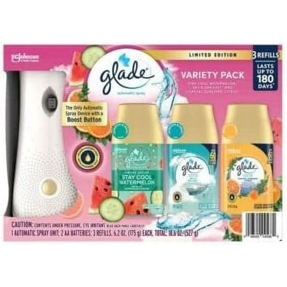 Glade Automatic Aerosol Room Spray Variety Pack - Watermelon, Sky & Sea Salt, Citrus