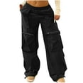 thumbnail image 3 of Danhjin Cargo Pants for Women Loose Stretchy Wide Leg Elastic Drawstring Casual Pants Streetwear Travel Hiking Pants, 3 of 7