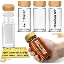 Glass Spice Jars with Bamboo Airtight Lids - (4 Pack) - 4 oz Square Spice Bottles with Shaker Lids