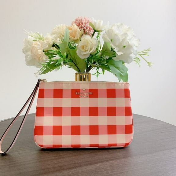 Kate Spade KG604 Chelsea Gingham Medium Wristlet IN Pink Multi