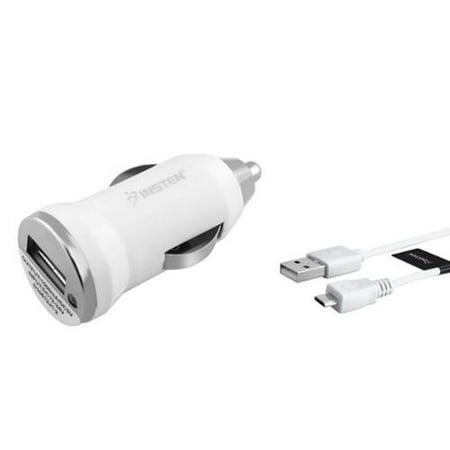 Insten White USB Mini Car Charger Adapter + Micro USB Cable For  Samsung HTC LG ZTE Motorola Alcatel Huawei ZTE Nokia Motorola Android Smartphone