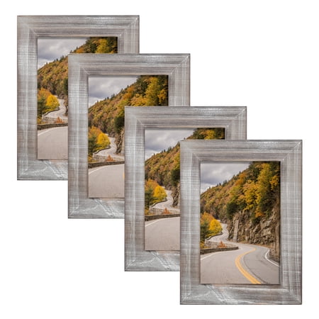 Joveco 5" x 7" Handcrafted Solid Wooden Photo Frame Set of 4, Distressed Farmhouse Picture Frame Wall Decor for Wall Mounted and Tabletop, Light Brown