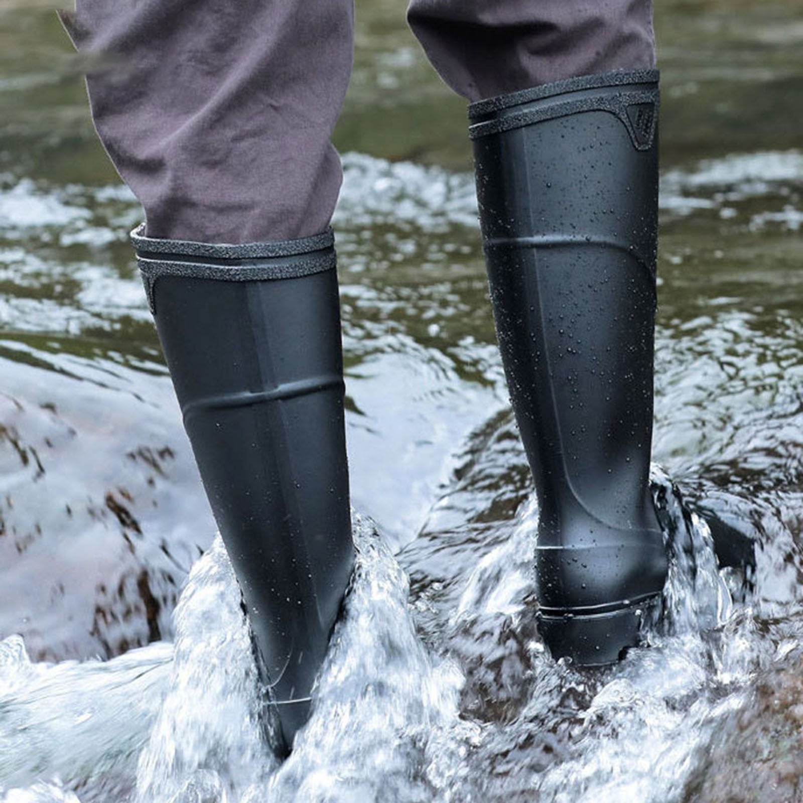 Quealent Men's Steel Toe Rain Boots Rubber Boots, Waterproof Garden Fishing Outdoor Work Boots, Durable Slip Resistant Knee Boots (Black,10)