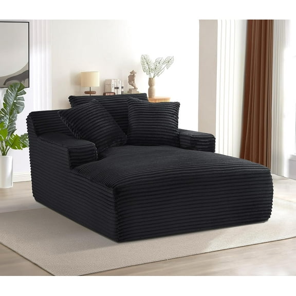 US Pride Furniture Oversized Cozy Corduroy, Foam Comfy Couch with 3 Throw Pillows, No Assembly Sleeper Sofabed for Living Room or Bedroom, Black