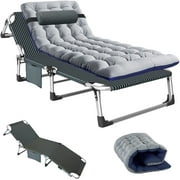 Slsy Folding Sleeping Cots Bed with 2 Sided Mattress & Pillow, Folding Camping Cot, Adjustable 4-Position Folding Lounge Chair