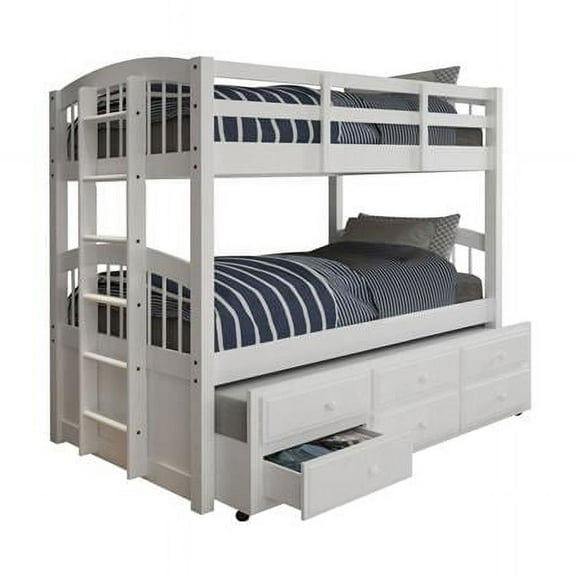 HomeRoots 80 x 42 x 70 in. White Twin Bunk Bed & Trundle with 3 Drawers