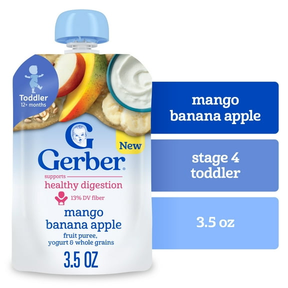 Gerber Toddler Food, Mango Banana Apple, Fruit Puree, Yogurt & Whole Grains Pouches 3.5 oz