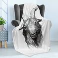 thumbnail image 4 of Goat Soft Flannel Fleece Throw Blanket, Vintage Engraved Image of Goat Head Drawing Wildlife Ruminant Mammal Concept, Cozy Plush for Indoor and Outdoor Use, 50" x 60", Black and White, by Ambesonne, 4 of 5