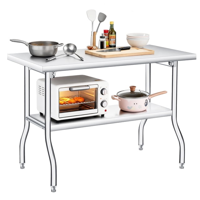 BeesClover Table de Préparation Pliable Robuste en Acier Inoxydable - Capacité de 1100 LB - Portable, Aucun Assemblage Requis - Table Utilitaire Commerciale en Métal pour Cuisine, Buanderie, Restaurant