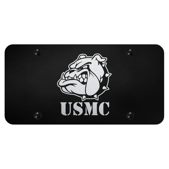 USMC Bulldog Head Laser Etched Logo License Plate (Black)