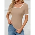 thumbnail image 4 of Women's Short Sleeve Crewneck Slim Fit T Shirt Summer Basic Casual Color Block Tee Tops, 4 of 6