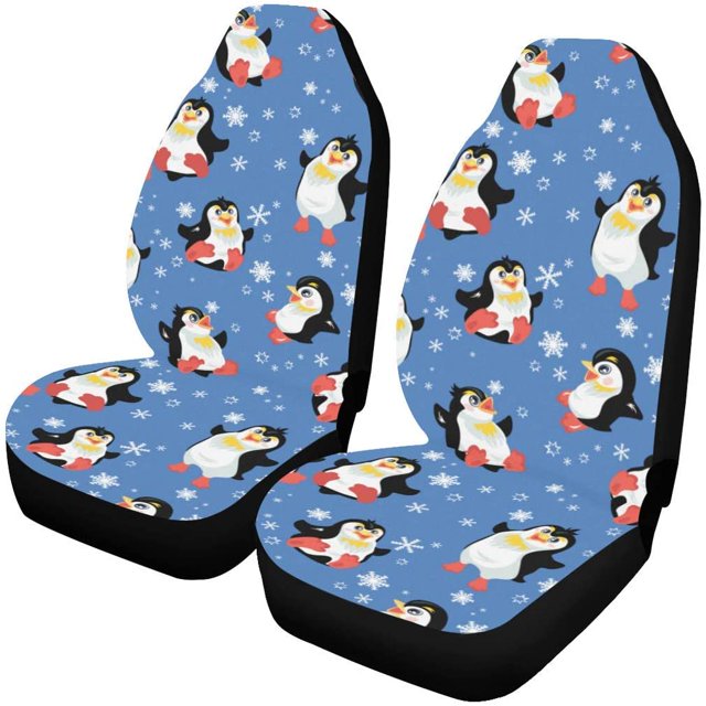 ABPHQTO Juego de 2 fundas para asientos de coche Happy Penguins Dancing Universal Auto Asientos delanteros Protector para coche, SUV Sedan, camión