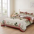 thumbnail image 2 of Quilts King Size Bedding Set, Christmas Red Poinsettia Lightweight Quilted Comforter, Winter Xmas Floral Leaves Rustic Soft Reversible Bedspread Coverlet with Pillow Covers for All Season, 96" x 106", 2 of 9