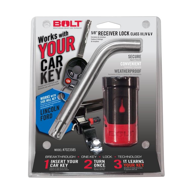 BOLT Locks Strattec Security Trailer Hitch Pin 7023585 Bent Pin; 5/8 Inch Diameter; 3.55 Inch Length; For Use With Class III/IV/V Hitch; With Keyed Lock; With Dust Cover; Single