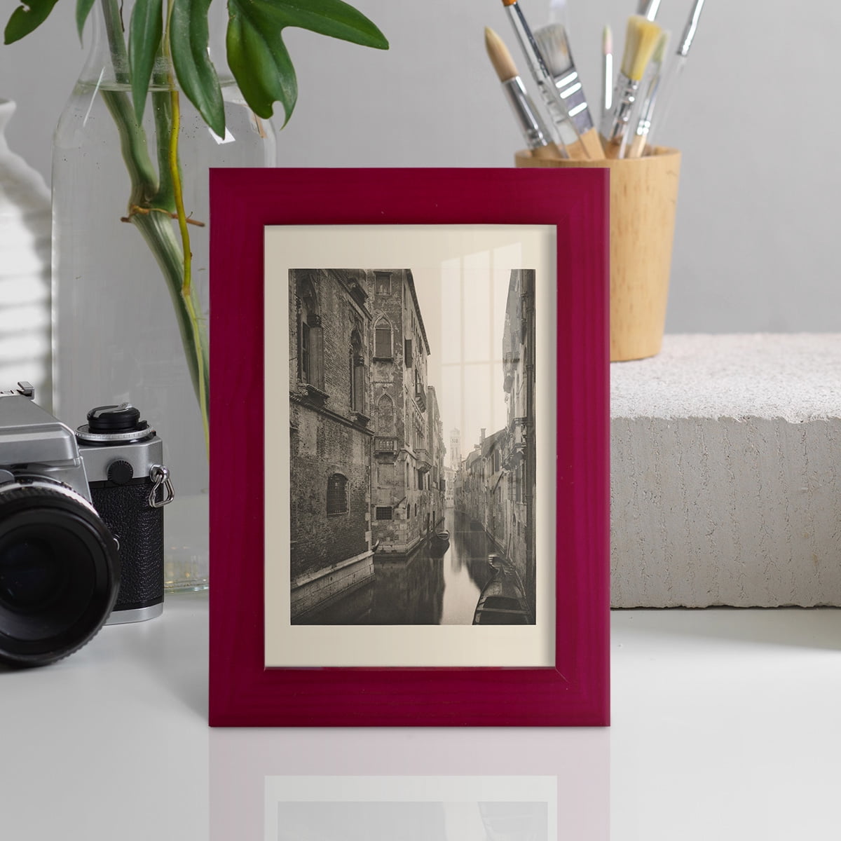 Vintage Views of Venice V - Framed Print w/glass - Cherry Red