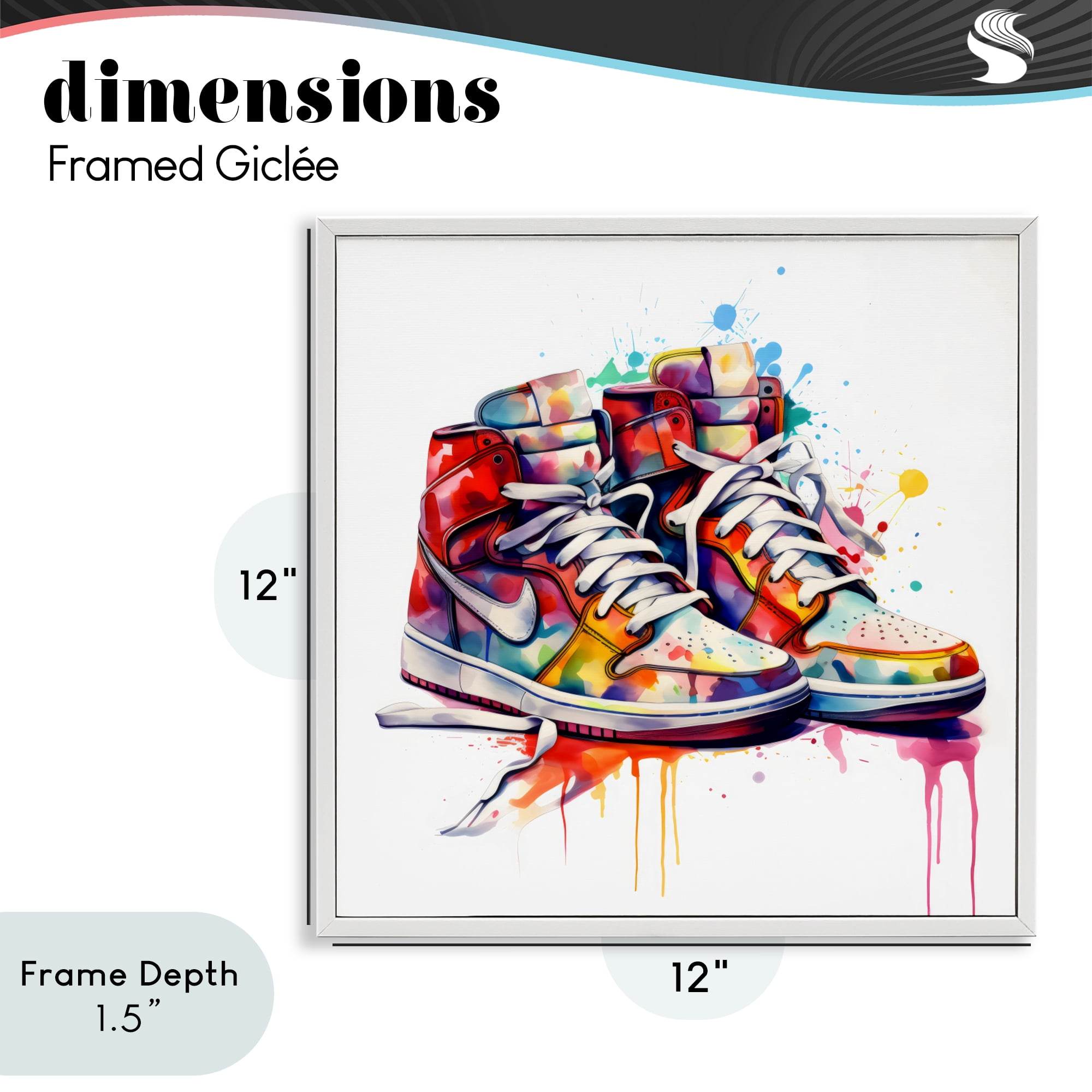 Stupell Industries Sneakers with Watercolor Drip White Framed Giclee Art, design by Creative Studio
