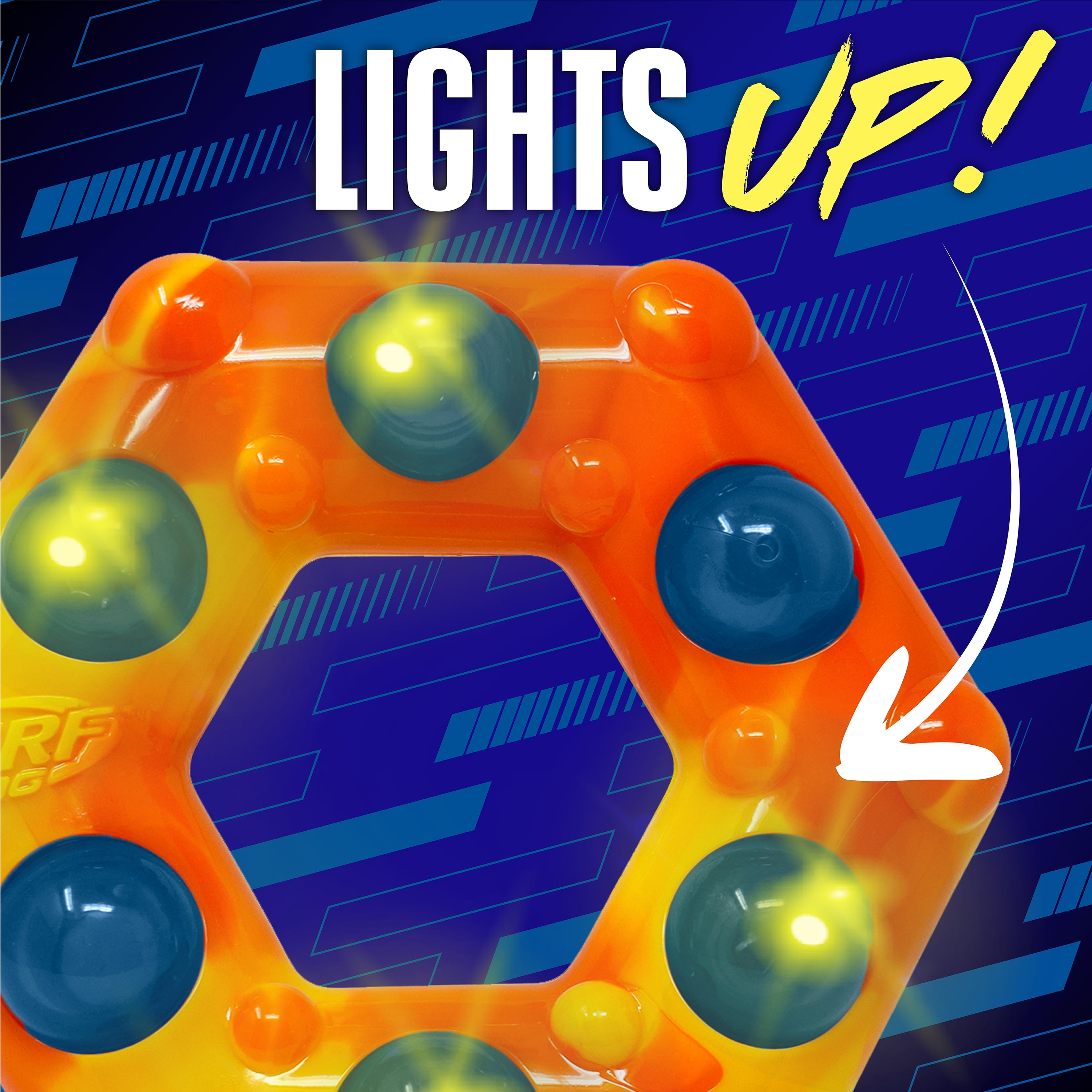 Nerf Dog LED Light Up & Squeak Hex Ring Chew Toy, 6 inch