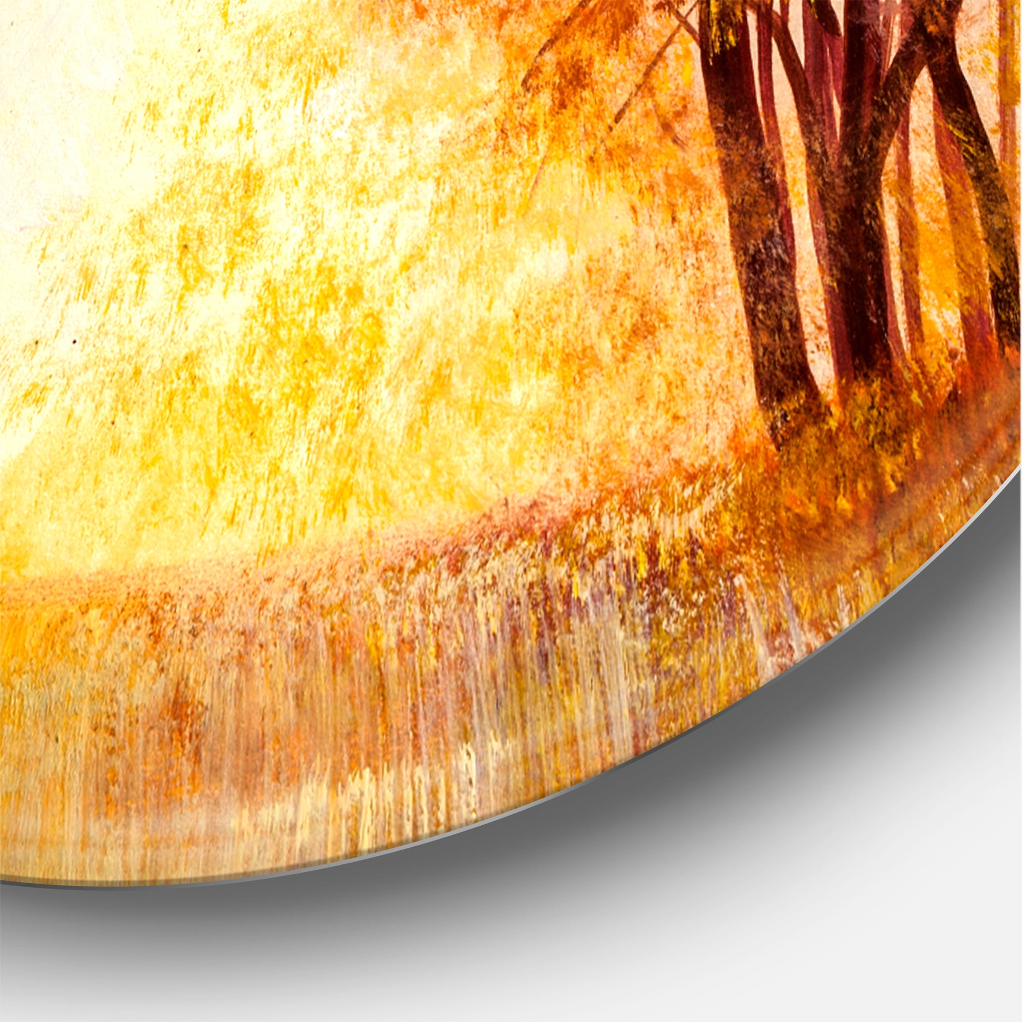 Designart 'Alley Through The Turquise Park In Autumn Sunset ' Traditional Circle Metal Wall Art 36x36 - Disc of 36