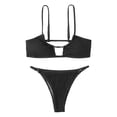 thumbnail image 2 of Neinkie Femmes Spaghetti Sangle Bandeau Lacet Taille Haute 2PCS Bikini Ensemble Simsuit, 2 of 7