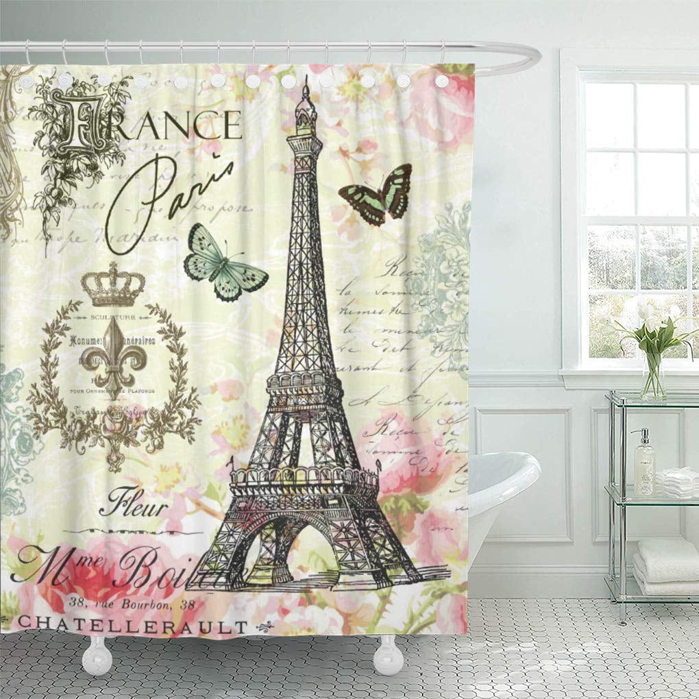 Yusdecor Shabby Modern Vintage French Eiffel Chic Spring Floral Crown Bathroom Decor Bath Shower Curtain 60x72 Inch Walmart Canada