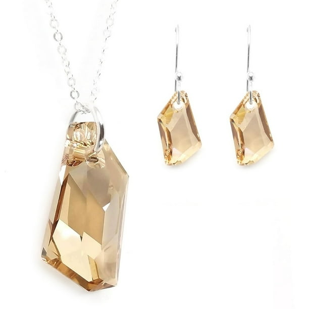 Juego de aretes y cadena con dije corte DeArt ZVEZDA plata mexicana ley .925 Golden Shadow