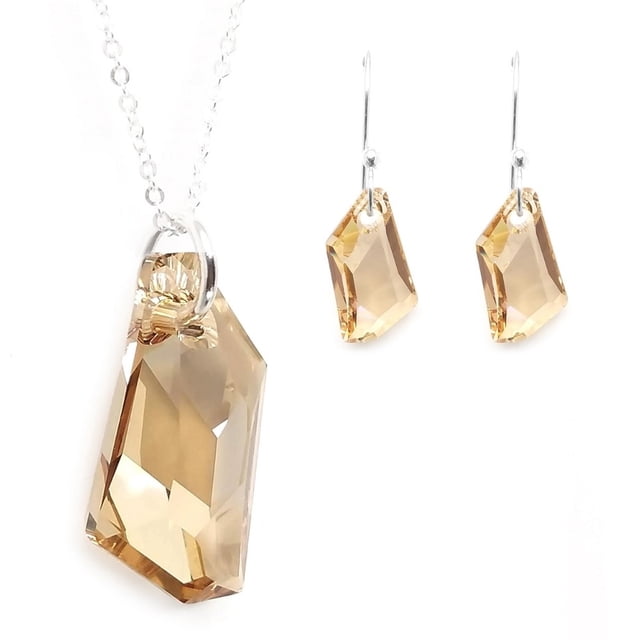 Juego de aretes y cadena con dije corte DeArt ZVEZDA plata mexicana ley .925 Golden Shadow