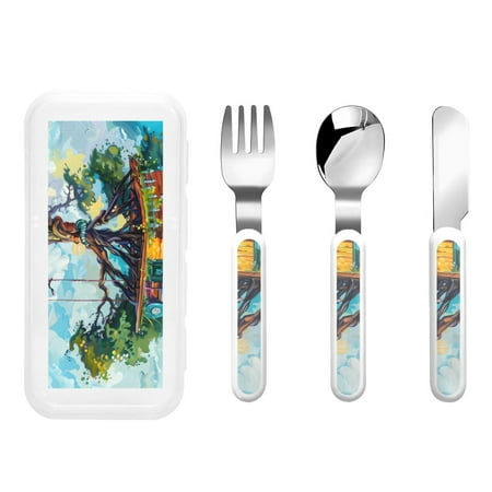 

Haiem Whimsical Treehouse Painting for Stainless Steel Kids Silverware Set - Children’s Utensil Set - Children s Knife Fork And Spoon Set - Metal Kids Cutlery Set